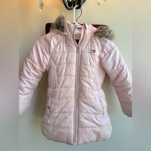 Girls 6T Tommy Hilfiger pale pink coat with fur trim